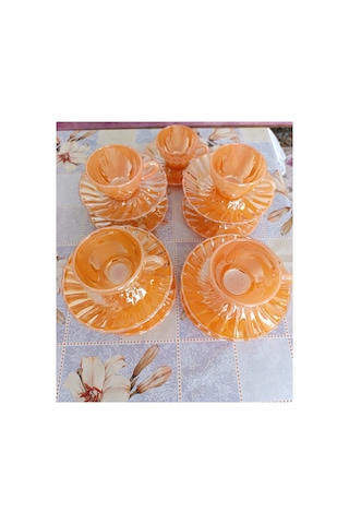 Anchor Hocking 1980 Madeni Usa ,antika Sarı Fincan Takımı 6 Adet ,yemek Tabağı Takımı 6 Adet ,kase Takımı 6 Adet 3 Lü Set 18 Parca Sarı