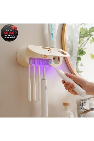 Mioji Mio UV5F 1200 mAh Şarj Edilebilir UV Sterilizatörü Diş Fırçası Sıkacağı ve Tutucusu Bej