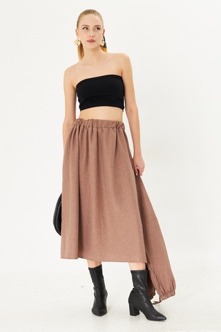 Armonika Kadın Vizon Beli Lastikli Cepli Midi Boy Etek Arm-25k001010