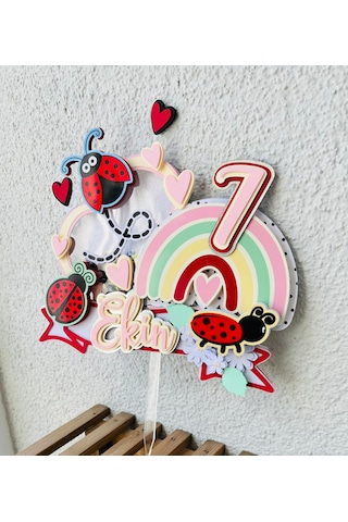 Uğur Böceği Temalı İsme Özel Kız Çocuk Doğum Günü Pasta Süsü