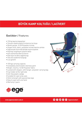 Ege Büyük Xl Katlanabilir Kamp Sandalyesi Eb18633m1