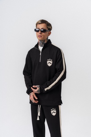 Respire Erkek Şerit Detaylı Yarım Fermuarlı Modal Sweatshirt Siyah
