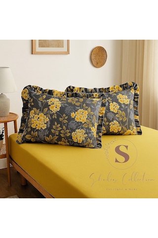 Nergis Çiçekli % 100 Pamuk Yatak Çarşafı + 2 Adet Yastık Kılıfı Çok Renkli