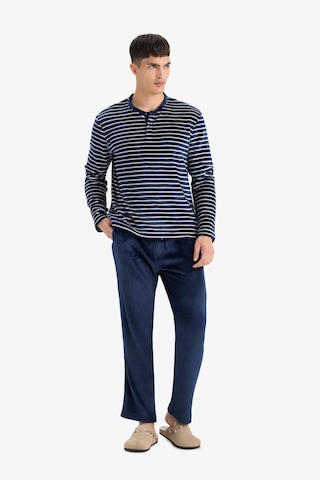 Defacto Pijama Takımı Regular Fit Çizgili Uzun Kollu Üst Welsoft Pelüş Uzun Alt A3443ax25wnnv135 Lacivert