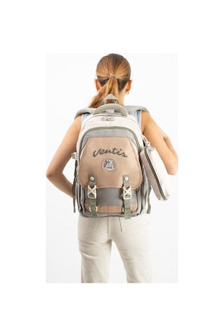 Ventis Unisex Okul Çantası Lise Ortaokul 2'li Set Kalemlikli Sırt Çantası 43 30 Cm Çok Cepli Vnt1-d Bej