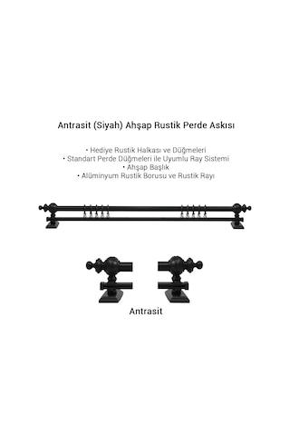 Antrasit Ahşap Rustik Perde Askısı - Raylı Rustik Borusu