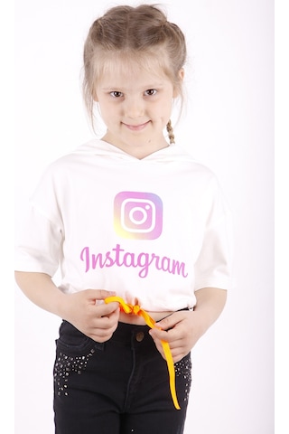 Toontoy Kids Toontoy Kız Çocuk Instagram Baskılı Kapüşonlu Tişört Ekru