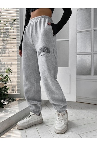 Kadın California Baskılı Paça Lastikli Oversize Eşofman 001