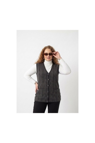 Onno Style Women Büyük Beden Kazayağı Desen Renkli Çelik Örgü Triko Kadın Yelek Lacivert