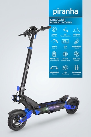 5025-m 1000w Elektrikli Scooter 48v 15ah 50-60 Km Menzil Katlanabilir Çift Süspansiyon Off-road Lastik Mavi