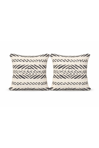 Faralya Life Baskılı Geometrik Desenli 2 Li Kırlent Kılıfı 45x45 Cm Dekoratif Koltuk Yastık Kılıfı Modern Salon Dekoru Gri Baskılı