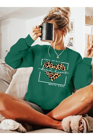 Nnstartshopping Kadın Uzun Kollu Bisiklet Yaka Desenli Viskon Iki Iplik Bluz Yeşil