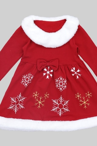 Kız Çocuk Yılbaşı Elbisesi-kloş Etekli-welsoft Yakalı-2 İplik Şardonlu-12435 Kırmızı