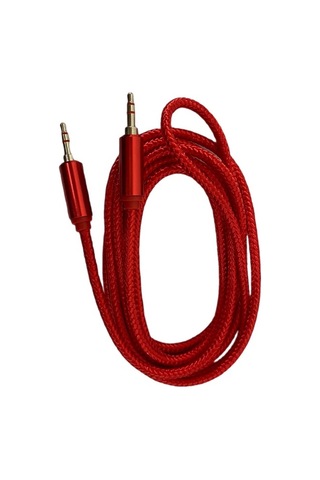 Hasır Örgülü 2 Metre Aux Kablosu Ses Kablosu 3.5 Mm Kırmızı