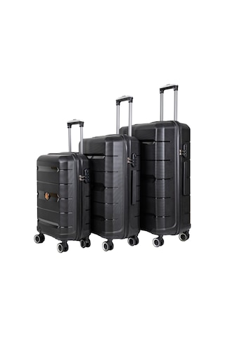 Npo Diamond Pp Polipropilen Kabin, Orta Ve Büyük Boy 3'lü Kırılmaz Valiz Seti-siyah Siyah