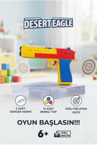 Renkli Ve Hızlı Desert Eagle 12 Renkli Top Ve 3 Sünger Mermili Oyuncak Tabanca Oyun Seti Çok Renkli