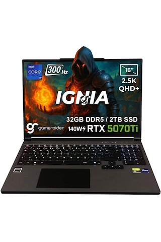 Gameraider IGNIA GR16-3 i9-14900HX 32 GB 2 TB SSD RTX5070Ti 16" Free Dos Dizüstü Bilgisayar
