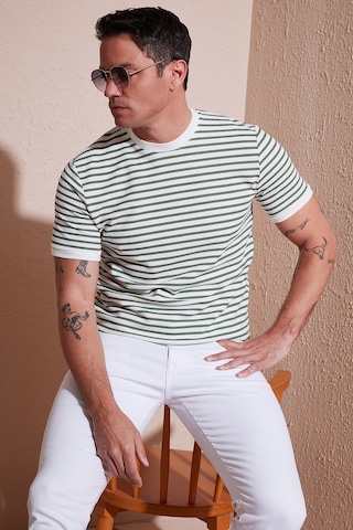 Buratti Pamuklu Çizgili Regular Fit Bisiklet Yaka Erkek T Shirt 5903005 Elma Yeşili