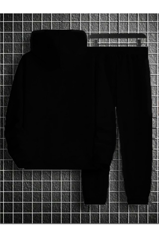 Ay Montana Nasa Yazılı Baskılı Sweatshirt & Eşofman Alt Üst Takım Unisex Rsatk059 Siyah