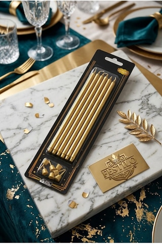 7'li Uzun Mum 20 Cm Pasta Mumu Gold Metalik Renk Parti Malzemeleri Doğum Günü Süsleri