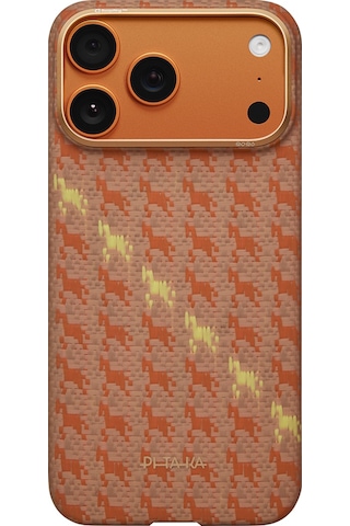Apple Apple iPhone 17 Pro Kılıf M-safe Uyumlu Aramid Fiber Pitaka Edge Serisi Happiness Rides Kapak Kahverengi