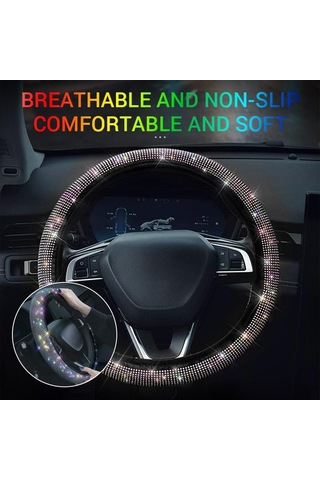 Beyaz Pu Deri Güzel Bling Bling Rhinestone İle Kristal Araba Direksiyon Kapağı