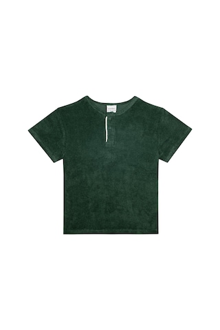 Antebies Organik Gots Sertifikalı Beyaz Kontrastlı, Beli Lastik Bağcıklı Cepli Tshirt Şort Erkek Çocuk Takımı Yeşil