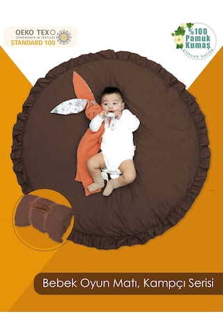 Mordesign Bebek/çocuk Oyun Halısı, Yenidoğan Emekleme Pedi, Aktivite Matı, Çok Amaçlı Minder, Kampçı Serisi 110 X 110 Acı Kahve