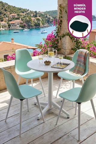 Vilinze Tilia Plastik Bahçe Balkon Bistro Seti Katlanır Masa 60 60 Cm 1+4 Set Beyaz-beyaz