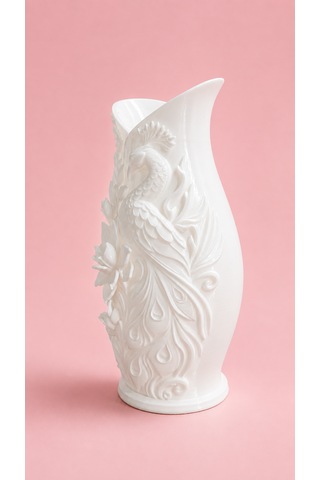 3dmarketi Boyanabilir Şık Çiçek Ve Kuş Kabartmalı Vazo 23 Cm - Dekorasyon Beyaz
