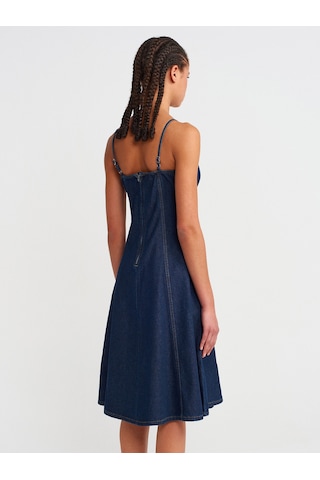 Dilvin 90549 Askılı Denim Midi Elbise-lacivert Lacivert