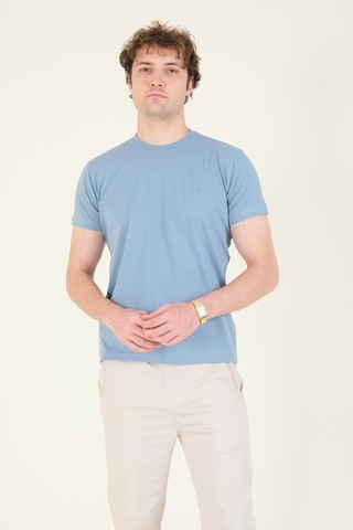 Giyim Dünyası Erkek Sıfır Yaka Basic T-shirt Mavi 001