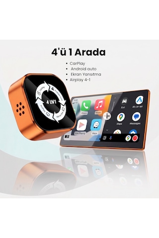 4'ü 1 Arada Ekran Yansıtmalı Kablosuz Carplay & Android Auto Dönüştürücü, İos&android Uyumlu Diğer