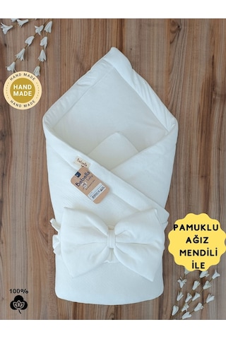Bebek Battaniyesi %100 Pamuklu Bebek Kundak Battaniyesi Kız Erkek Dış Kundak Hastane Çıkışı Bbl65003 Ekru