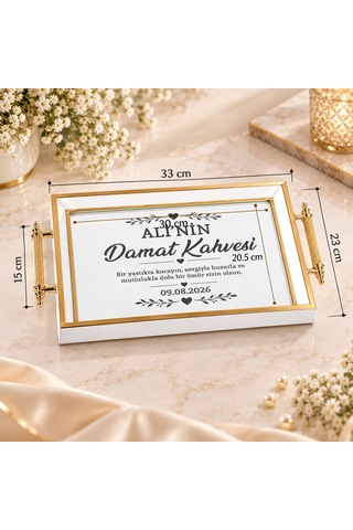 Bk Gift Kişiye Özel Beyaz&gold Söz Nişan Tepsisi-1 - 39x23 Cm Çok Renkli