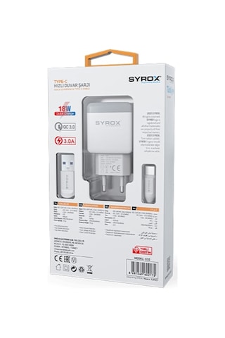 Syrox Q32 Type-C Girişli 3.0 Amper 18 W Hızlı Şarj Aleti