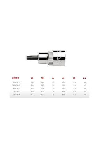 Ceta Form T50 Kısa Tip 1/2 Delikli Torx Uçlu Lokma C28s-tr50