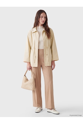 Lcw Modest Bej Gömlek Yaka Oversize Kadın Trençkot