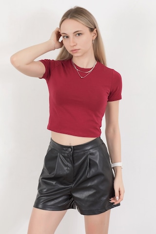 Giysa Kadın Bisiklet Yaka Pamuklu Basic T-shirt Bordo Ms0000102 Bordo