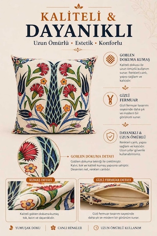 Goblen Çini Desen Kırlent Kılıf Renkli