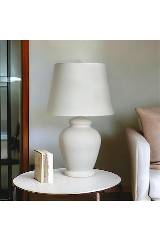 Qdec Vintage Seramik Abajur Rustik Ekru - Ekru