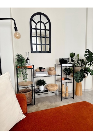 Garden 8 Raflı Dekoratif Amaçlı Metal Ayaklı Saksılık Çiçeklik Siyah