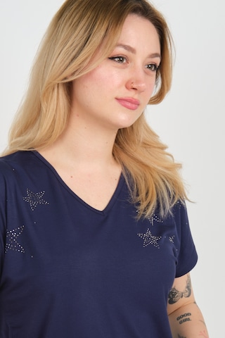 Ella Camelia Kadın Düşük Kol Taş Süslemeli V Yaka Bluz 24e105 Lacivert Lacivert