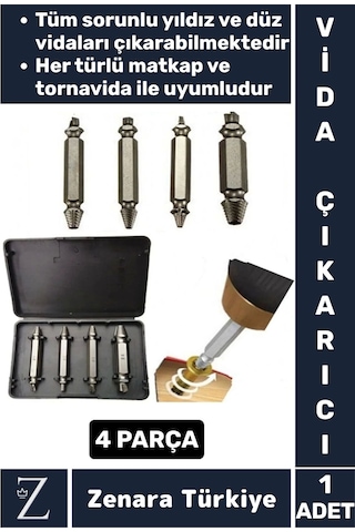 Dayanıklı Matkap Tornavida Uyumlu Hasarlı Paslı Kırık Yamuk Vida Sökme Çıkarma 4 Farklı Uçlu Set
