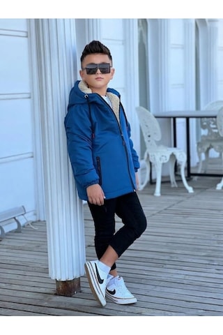 Pina Kids Erkek Çocuk Çıkarılabilir Kapüşonlu Kürklü Oversize Kışlık Mont Km4050 Saks