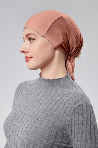 Kadın Tesettür Likralı Penye Dikişsiz Kaymaz Düz Bağlamalı Bone Gül Kurusu