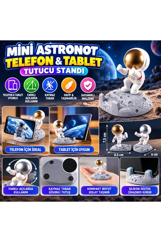 Kahveci.store Mini Astronot Model Telefon Ve Tablet Tutucu Standı 22 Standart