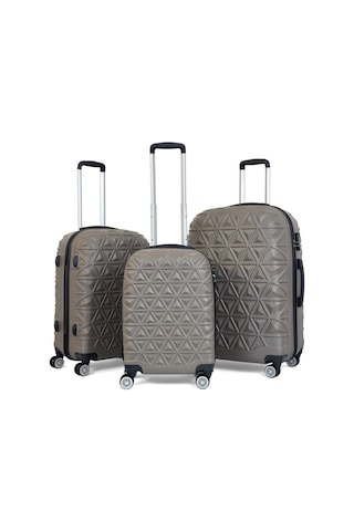 Piramit Desen ABS Seyahat Valizi, Canyon Serisi, Taş - 3'lü Set Taş