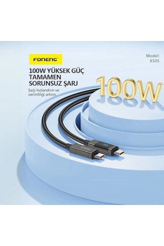 Foneng Xs05 Typec Typec 100w Hızlı Şarj Data Kablo Siyah 1,2m