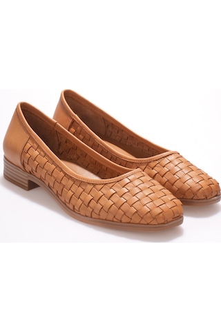 Analin Shoes Kadın Hakiki Deri Örgü Detaylı Babet Taba